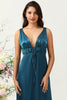 Load image into Gallery viewer, Ink Blue Satin Long Bridesmaid Dress