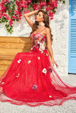 A Line Spaghetti Straps Burgundy Long Prom Dress with Appliques