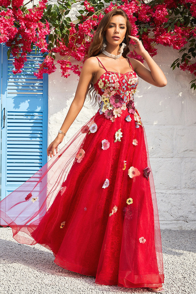 Load image into Gallery viewer, A Line Spaghetti Straps Burgundy Long Prom Dress with Appliques