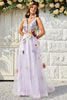 Load image into Gallery viewer, A Line Deep V Neck Lavender Long Prom Dress with Open Back