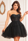 A-Line Black Corset Detachable Long Sleeves Graduation Dress