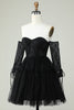 Load image into Gallery viewer, A Line Off the Shoulder Black Corset Graduation Dress with Long Sleeves