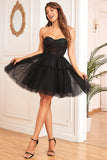 A-Line Black Corset Detachable Long Sleeves Graduation Dress