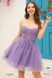 Purple Corset Detachable Long Sleeves A-Line Graduation Dress