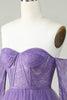 Load image into Gallery viewer, A Line Off the Shoulder Purple Corset Graduation Dress with Long Sleeves
