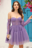 Purple Corset Detachable Long Sleeves A-Line Graduation Dress