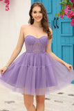 Purple Corset Detachable Long Sleeves A-Line Graduation Dress