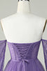 Load image into Gallery viewer, A Line Off the Shoulder Purple Corset Graduation Dress with Long Sleeves