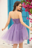 Purple Corset Detachable Long Sleeves A-Line Graduation Dress