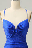 Mermaid Spaghetti Straps Royal Blue Long Prom Dress with Beading