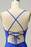 Mermaid Spaghetti Straps Royal Blue Long Prom Dress with Beading