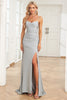 Load image into Gallery viewer, Mermaid Spaghetti Straps Grey Long Prom Dress with Criss Cross Back