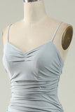 Mermaid Spaghetti Straps Grey Plus Size Prom Dress with Criss Cross Back