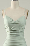 Mermaid Spaghetti Straps Grey Long Prom Dress with Criss Cross Back