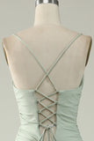 Mermaid Spaghetti Straps Grey Long Prom Dress with Criss Cross Back