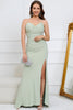 Load image into Gallery viewer, Mermaid Spaghetti Straps Light Green Plus Size Prom Dress with Criss Cross Back