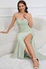 Load image into Gallery viewer, Mermaid Spaghetti Straps Light Green Plus Size Prom Dress with Criss Cross Back