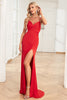 Load image into Gallery viewer, Mermaid Spaghetti Straps Red Long Prom Dress with Split Front