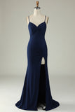 Mermaid Spaghetti Straps Red Long Prom Dress with Split Front