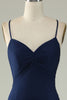 Load image into Gallery viewer, Mermaid Spaghetti Straps Navy Plus Size Prom Dress with Split Front