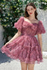 Load image into Gallery viewer, Beautiful A Line Off the Shoulder Dusty Rose Tulle Short Homecoming Dress with Short Sleeves