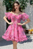 Load image into Gallery viewer, Stylish A Line Off the Shoulder Dusty Rose Tulle Short Homecoming Dress with Short Sleeves