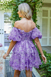 Off the Shoulder A Line Printed Cute Graduation Dress