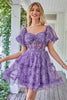 Load image into Gallery viewer, Gorgeous A Line Off the Shoulder Green Tulle Short Homecoming Dress with Short Sleeves