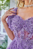 Off the Shoulder A Line Printed Cute Graduation Dress