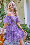 Off the Shoulder A Line Printed Cute Graduation Dress