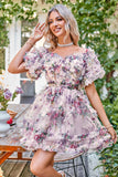 A Line Off the Shoulder Ivory Red Flower Printed Cute Graduation Dress