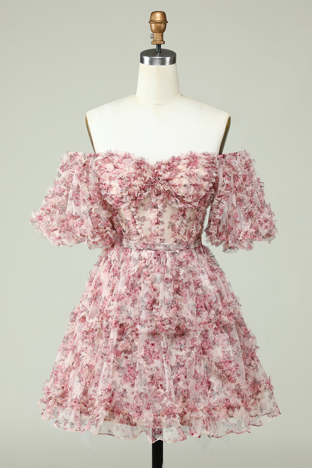 Off the Shoulder Graduation Dress with Floral Print