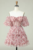 Off the Shoulder Graduation Dress with Floral Print