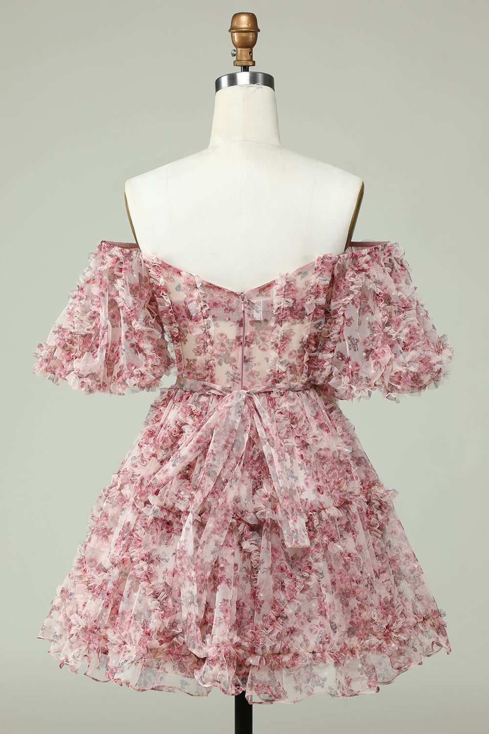 Off the Shoulder Graduation Dress with Floral Print