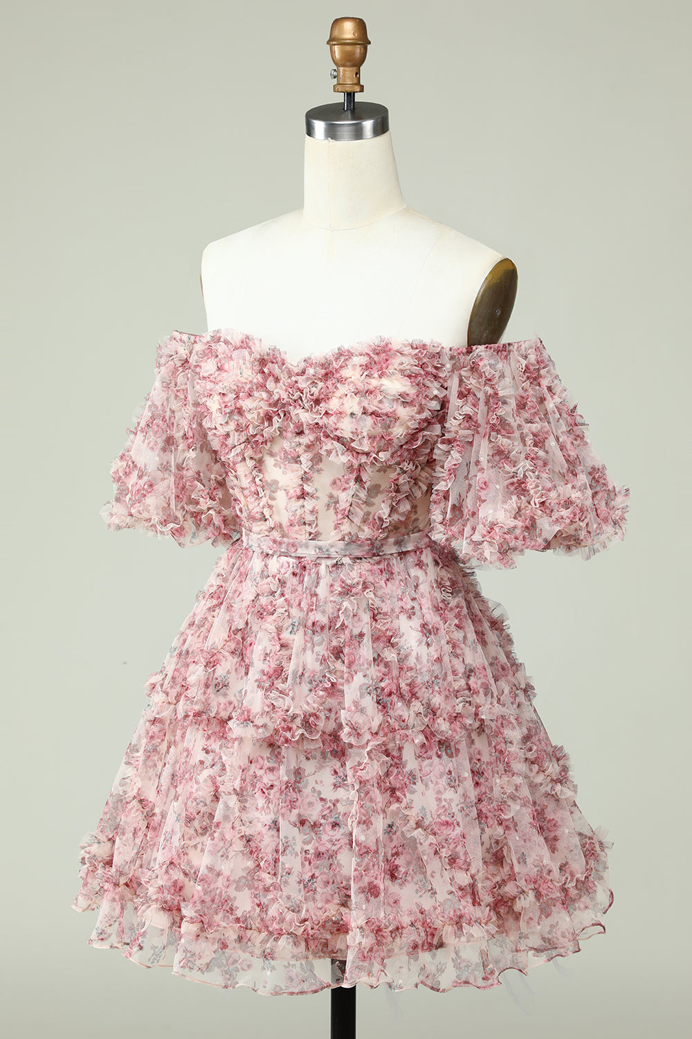 Off the Shoulder Graduation Dress with Floral Print