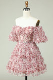 Off the Shoulder Graduation Dress with Floral Print