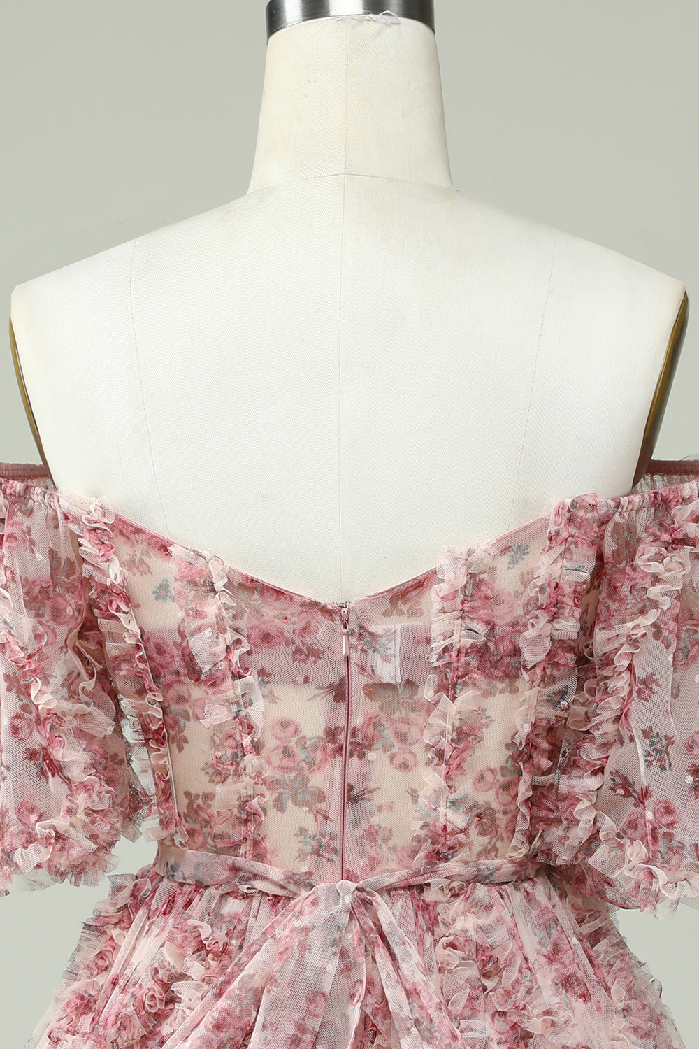 Off the Shoulder Graduation Dress with Floral Print
