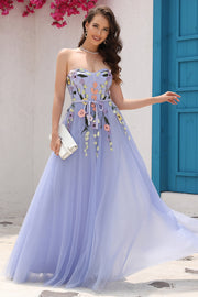 Lavender A Line Sweetheart Prom Dress with Appliques