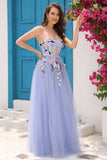 Lavender A Line Sweetheart Prom Dress with Appliques