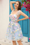 Blue Corset A-Line Short Graduation Dress with 3D Flowers