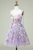 Load image into Gallery viewer, A Line Spaghetti Straps Purple Corset Graduation Dress with 3D Flowers
