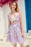 Purple Cute Corset Graduation Dress with 3D Flowers