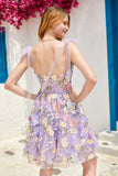 Purple Cute Corset Graduation Dress with 3D Flowers