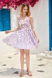 Purple Cute Corset Graduation Dress with 3D Flowers