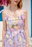 Purple Cute Corset Graduation Dress with 3D Flowers