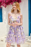 Purple Cute Corset Graduation Dress with 3D Flowers