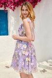 Purple Cute Corset Graduation Dress with 3D Flowers