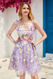 Purple Cute Corset Graduation Dress with 3D Flowers