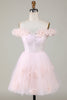 Load image into Gallery viewer, Cute A Line Off the Shoulder Pink Short Graduation Dress with Flowers