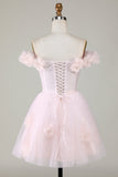 Cute A Line Off the Shoulder Pink Short Graduation Dress with Flowers